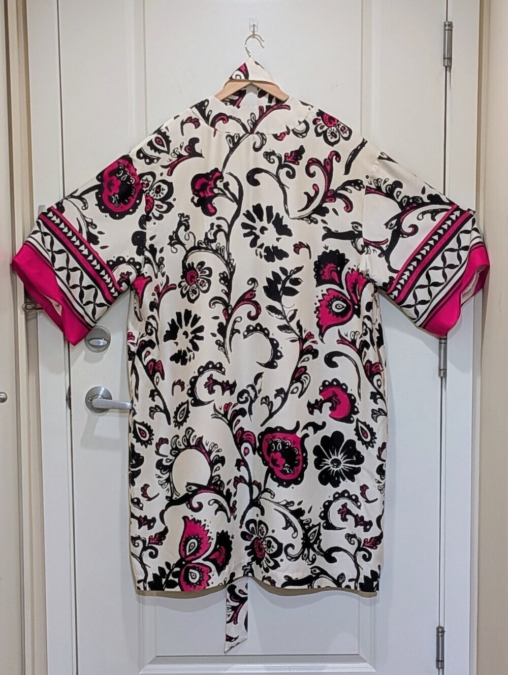 EUC Eliane Rose 2X Pink Black and White Paisley Floral Kimono Duster